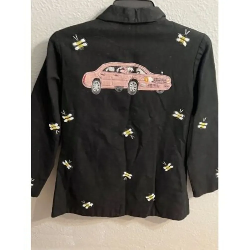 Anage Vintage Womens Black With Bee Sequins Jacket Blazer size small - Picture 5 of 9